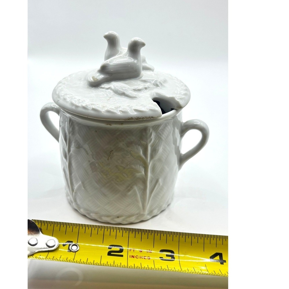Royal Worcester Mustard Pot White Gourmet Oven China Bird Lid Basketweave